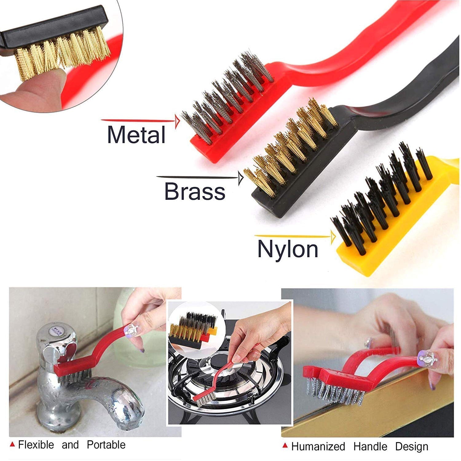 Cleaning brush set with mini wire brushes for tough jobs Cleaning brush set with mini wire brushes for tough jobs